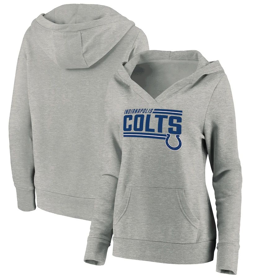 Women Indianapolis Colts Fanatics Branded Heathered Gray On Side Stripe V-Neck Pullover Hoodie->women nfl jersey->Women Jersey